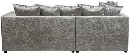 L Shaped 4 Seater Silver Crush Velvet Sofa with Footstool - Modern Corner