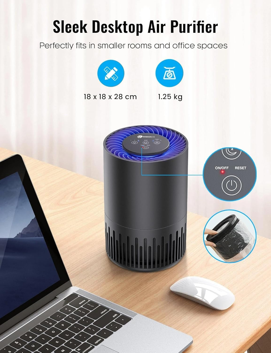 True HEPA Air Purifier Quiet Bedroom Cleaner Sleep Mode Pet Smoke