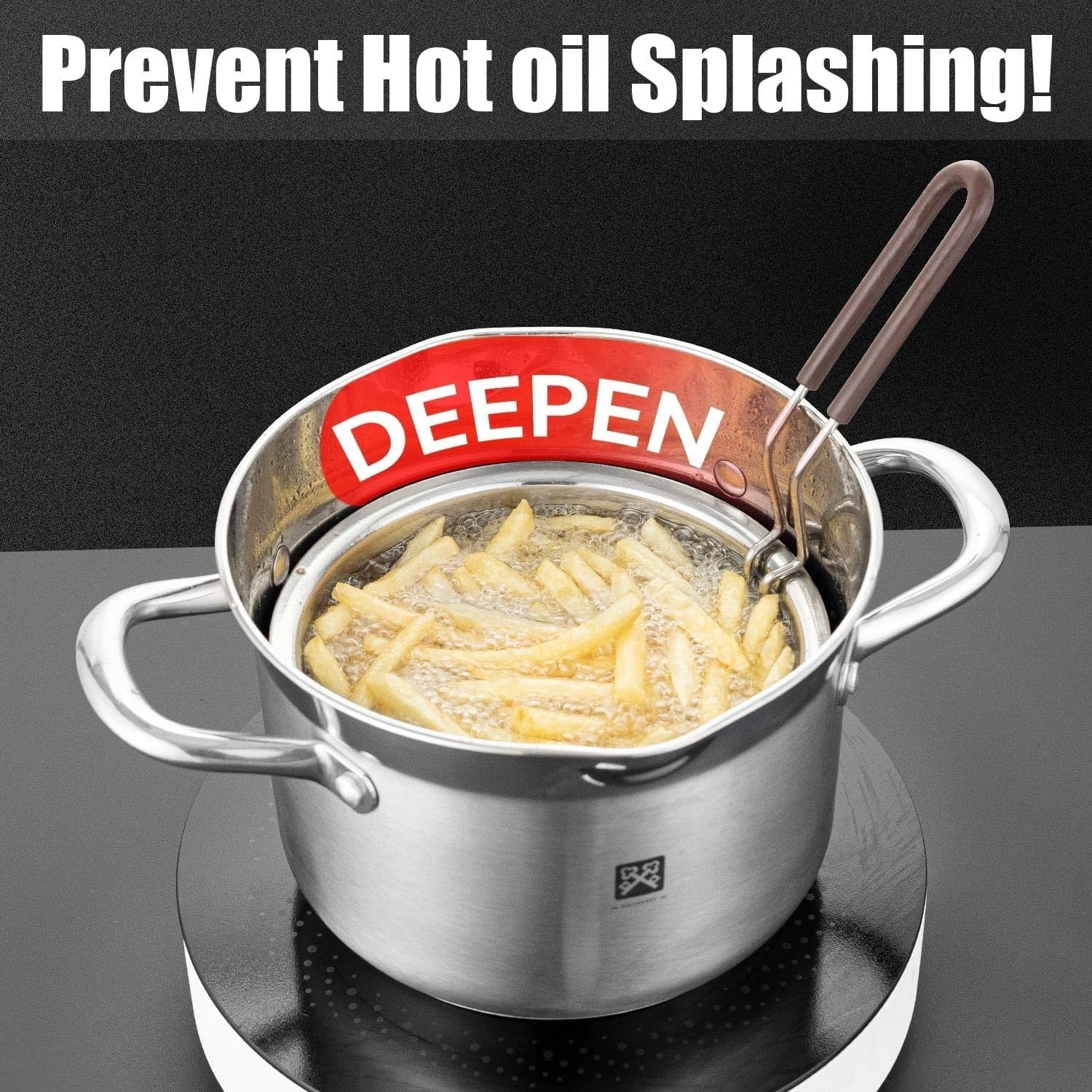 4L Stainless Steel Deep Fryer Pot w Strainer Basket Lid Camping Kitchen