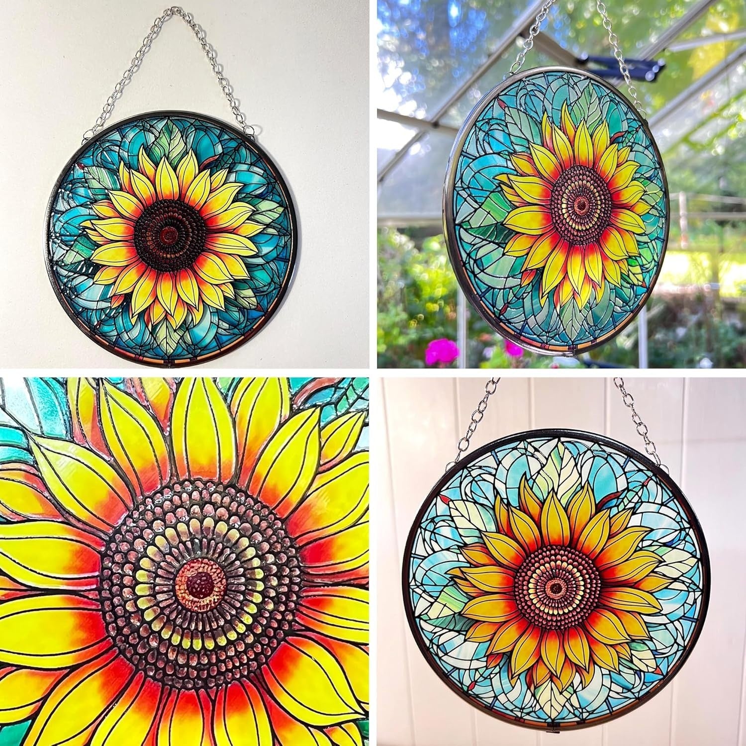Sunflower Stained Glass Suncatcher 6" | Vibrant Window Hanging Decor | Colourful