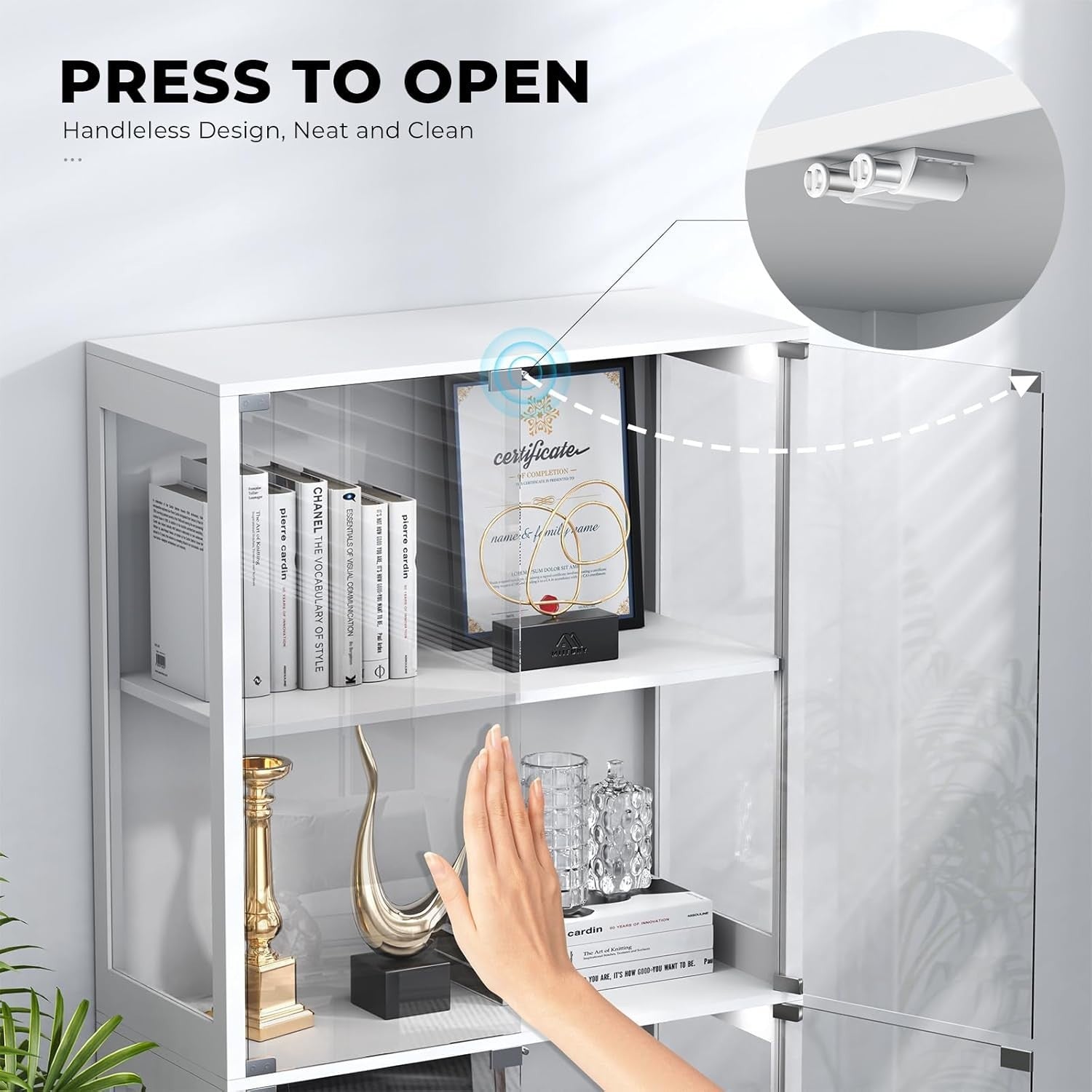 LED Glass Display Cabinet with 3-Color Lights & 4-Tier Storage, 80x36x165cm
