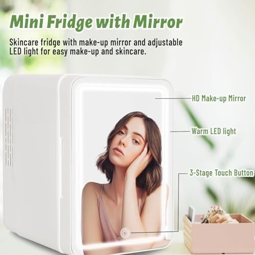 Mini Skincare Fridge 4L LED Mirror Portable Beauty Cooler Warmer