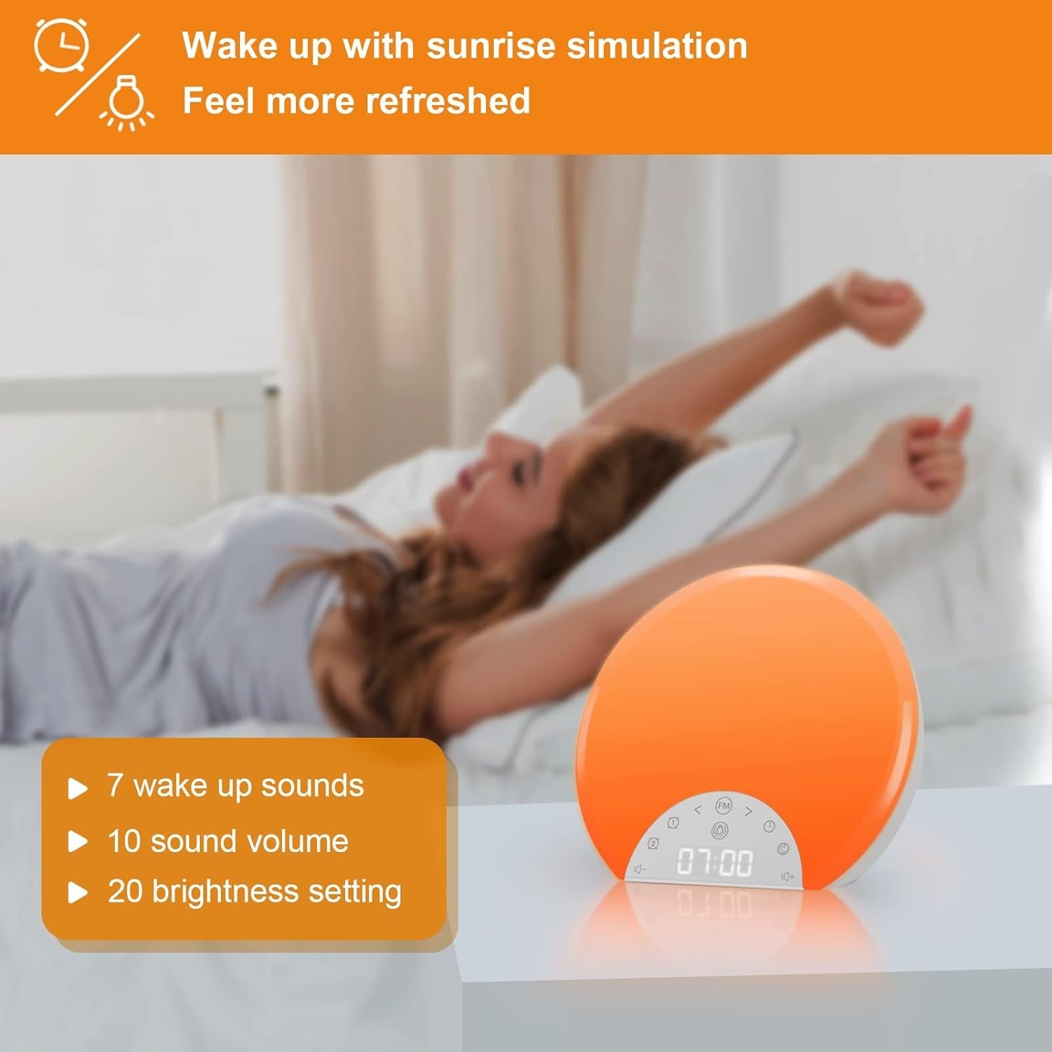Sunrise Alarm Clock Wake Up Light Double Alarm Night Light for Kids Adults