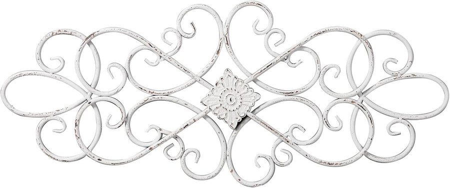 White Flower Wrought Iron Wall Art 32x13in Vintage Floral Decor