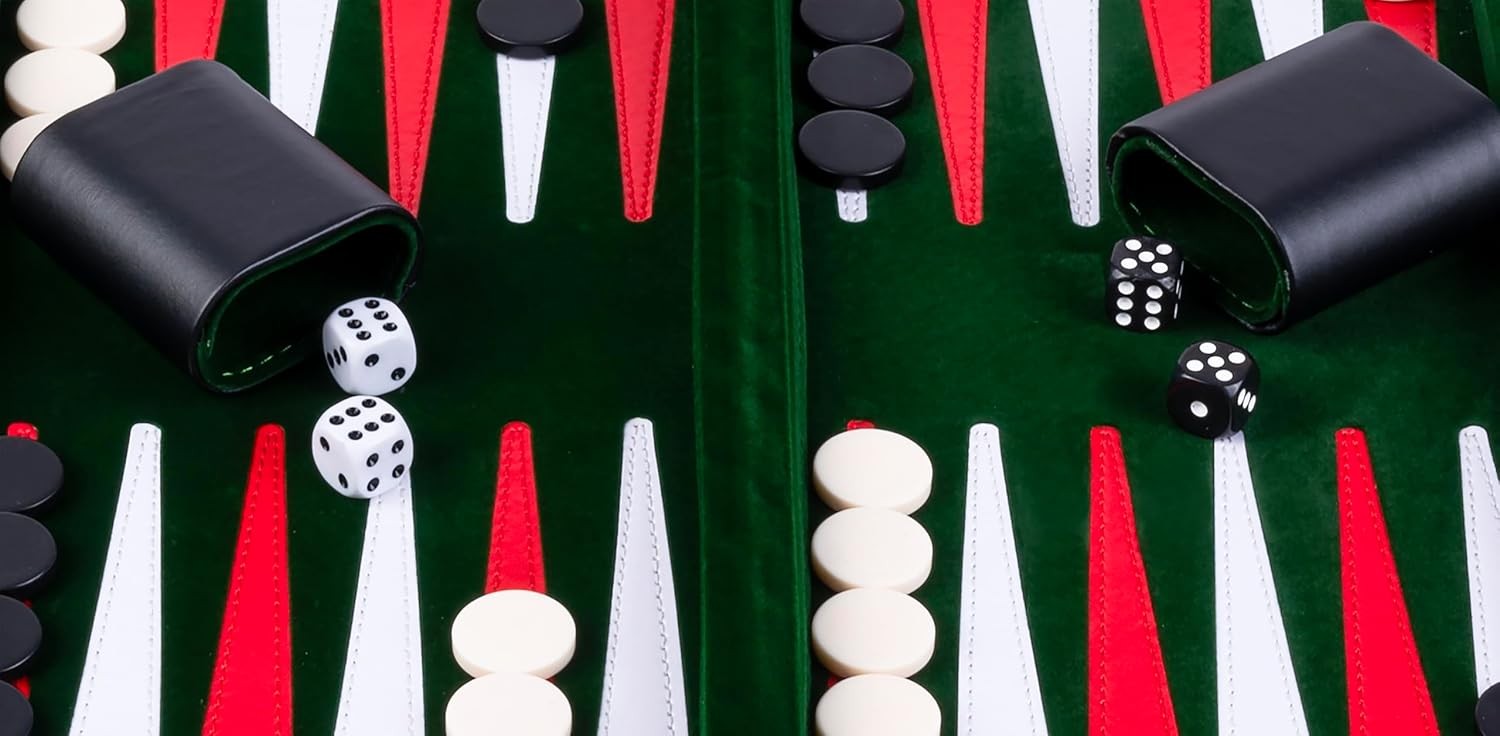 15” Backgammon Set Luxury Faux Leather Attache Case Green Travel Board