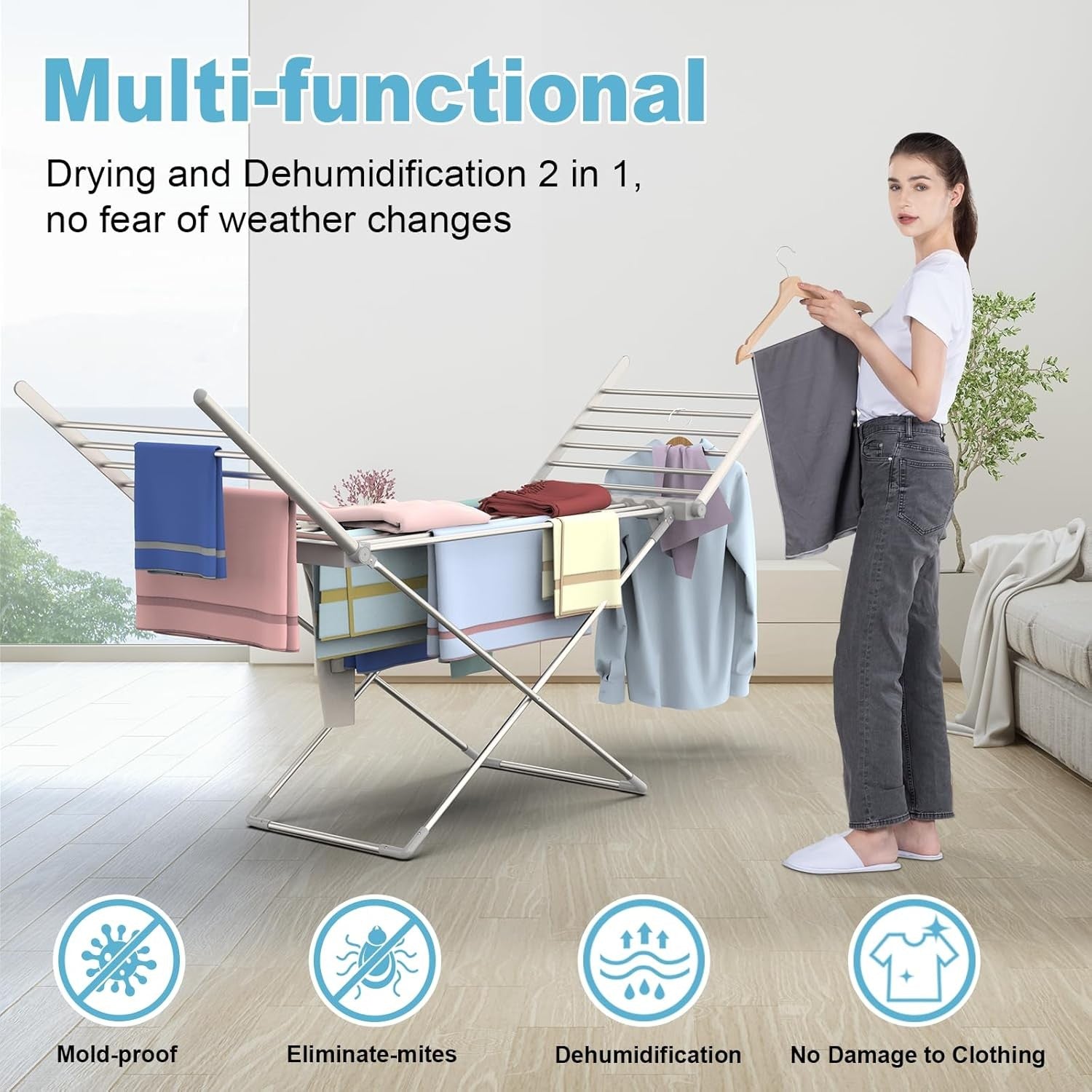 Heated Clothes Airer Foldable Winged 230W Indoor Electric Drying Rack