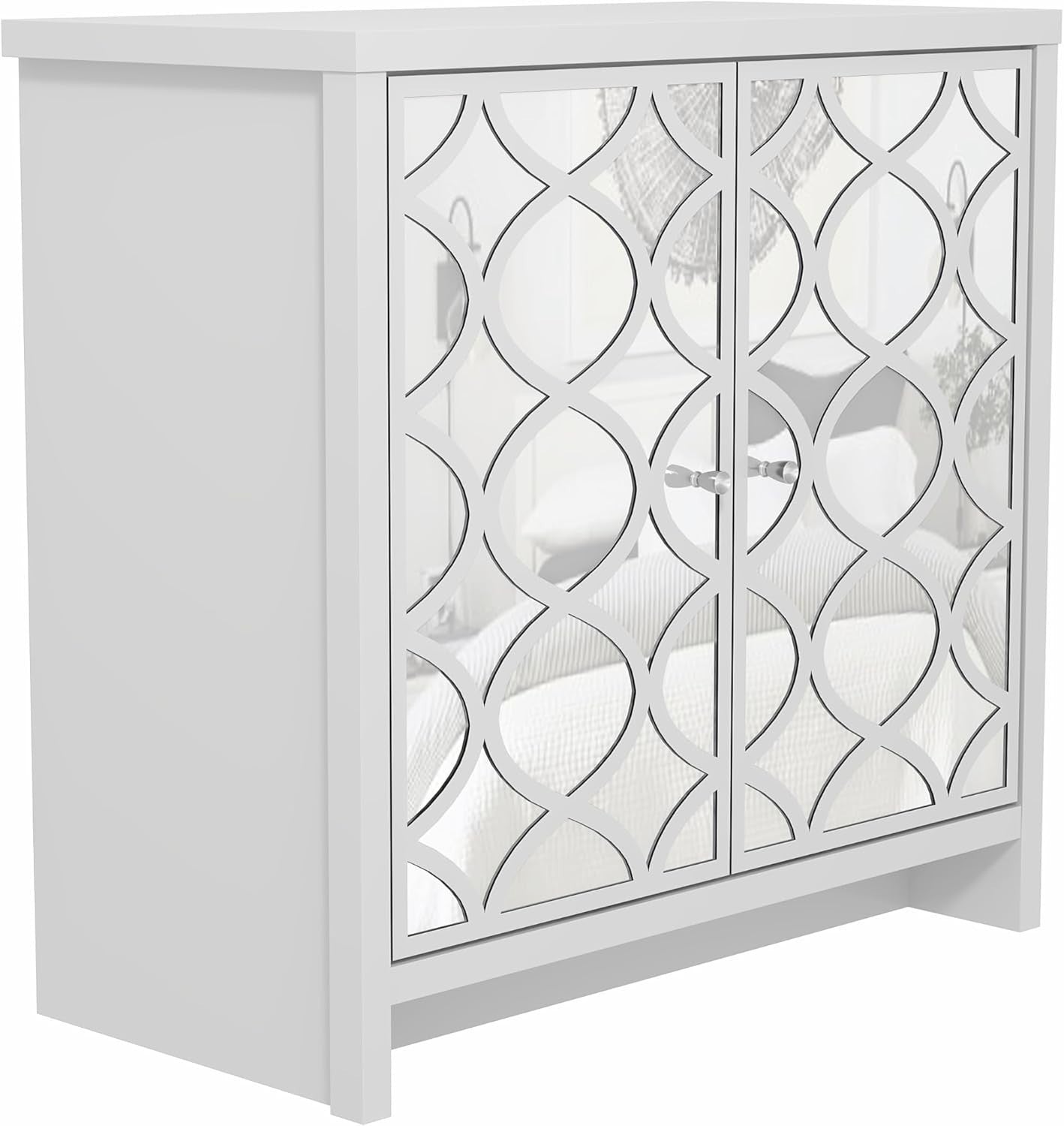 White 2 Door Sideboard Mirror Front Cabinet Modern Storage Unit Hallway