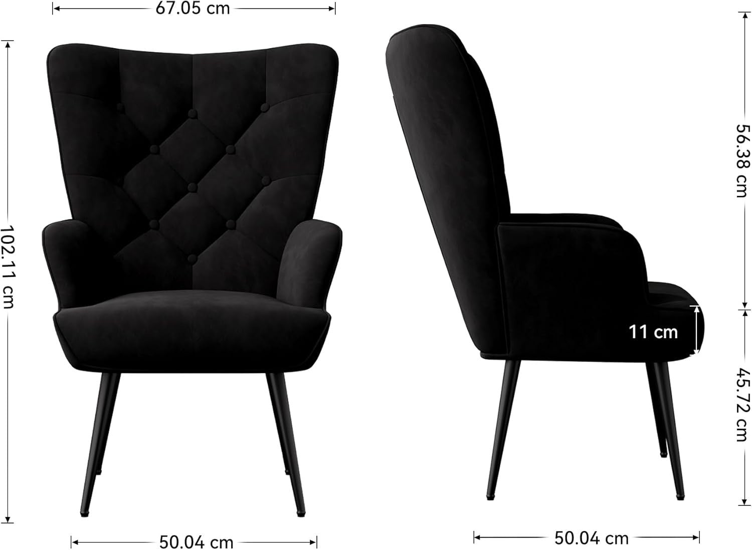 Black Velvet Wingback Armchair Gold Legs Comfy Lounge Chair Bedroom