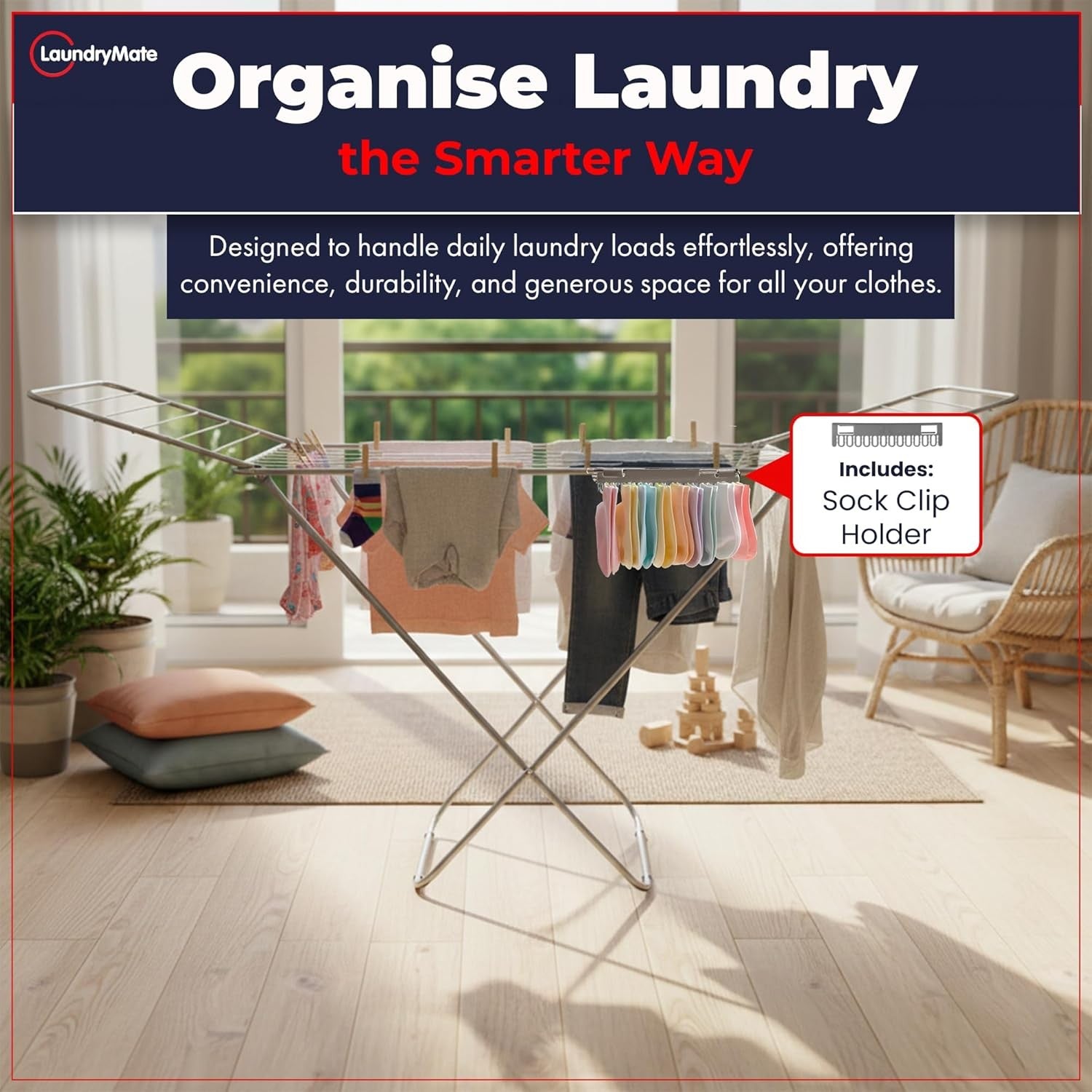 18m Extendable Clothes Airer Winged Folding Laundry Drying Rack Indoor