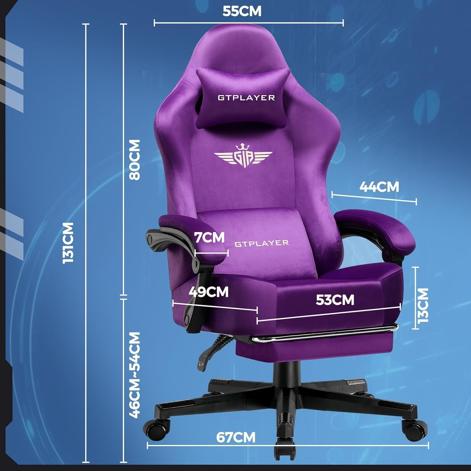 Fabric Gaming Chair w/ Footrest Reclining Ergonomic Office Purple