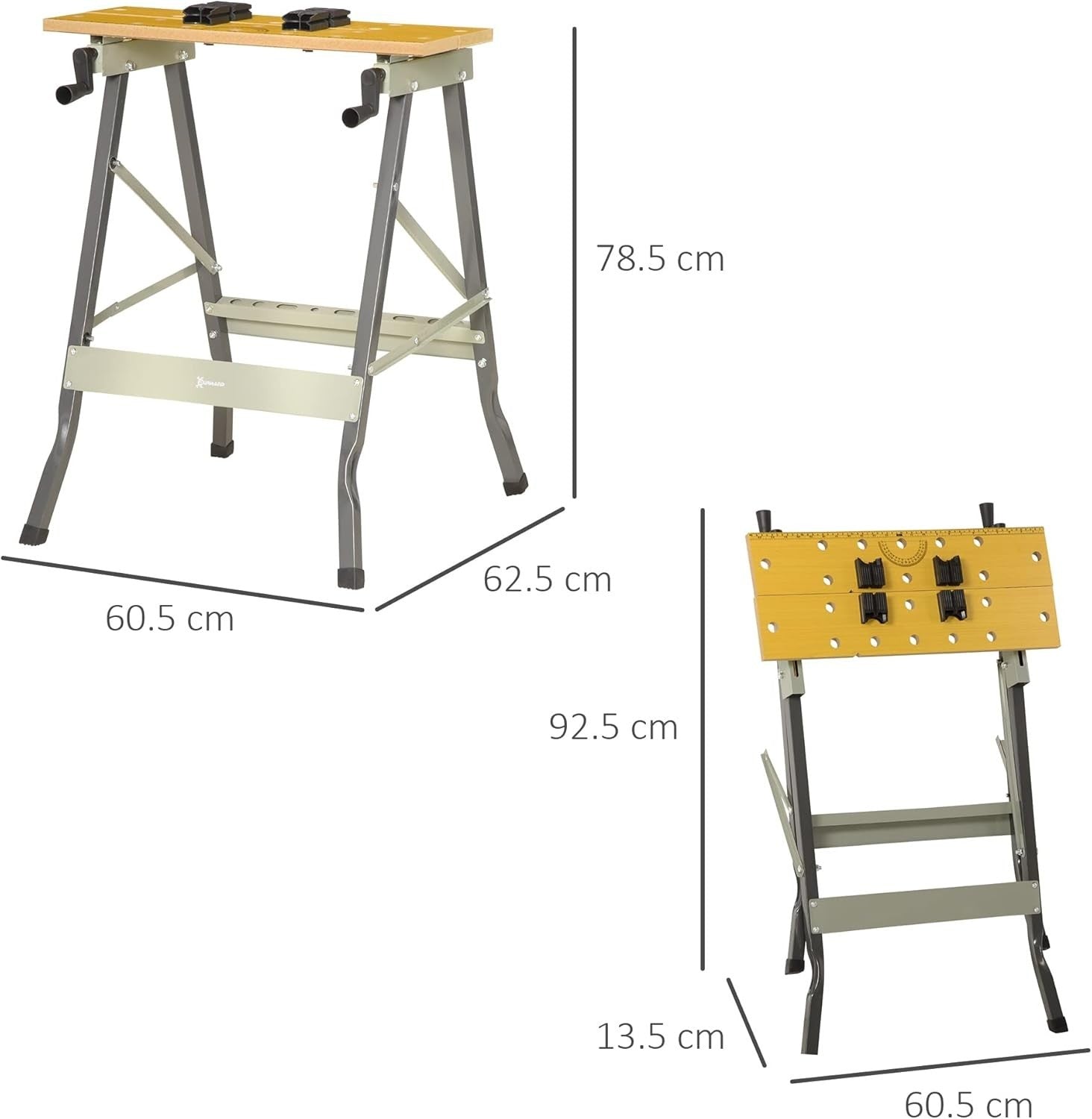 4-in-1 Folding Work Bench Sawhorse Clamp Table Grey w/ Pegs Ruler 100kg