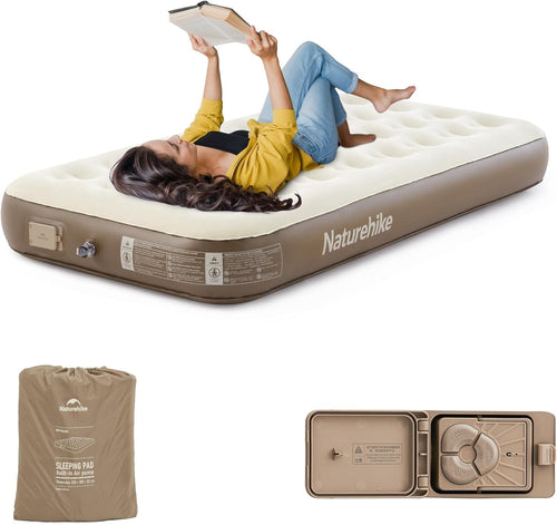 Single Inflatable Air Mattress with Rechargeable Pump & Flocked Surface