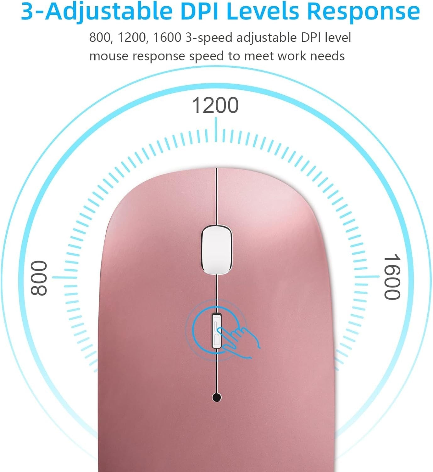 Wireless Bluetooth Mouse Rechargeable Slim Silent Click USB Rose Gold