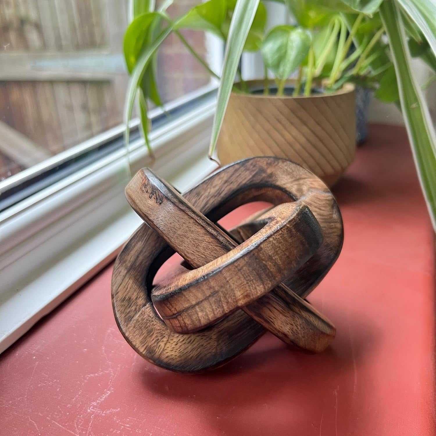 Rustic Wooden Knot Ornament 3-Link Sculpture Home Decor Table Shelf Display Gift