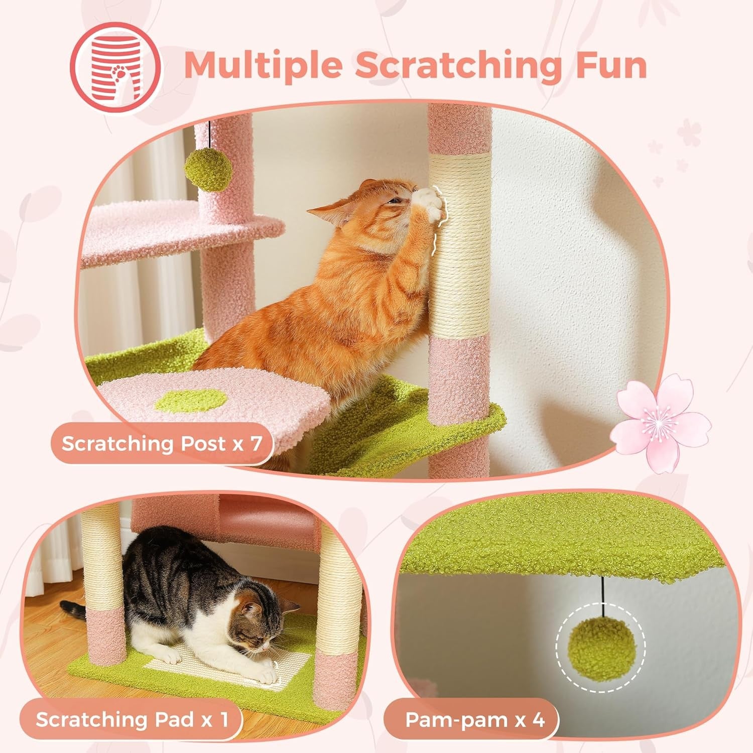 Large Cat Tree 184cm Extra Tall Multi Level Tower With Condos & Perches Pink