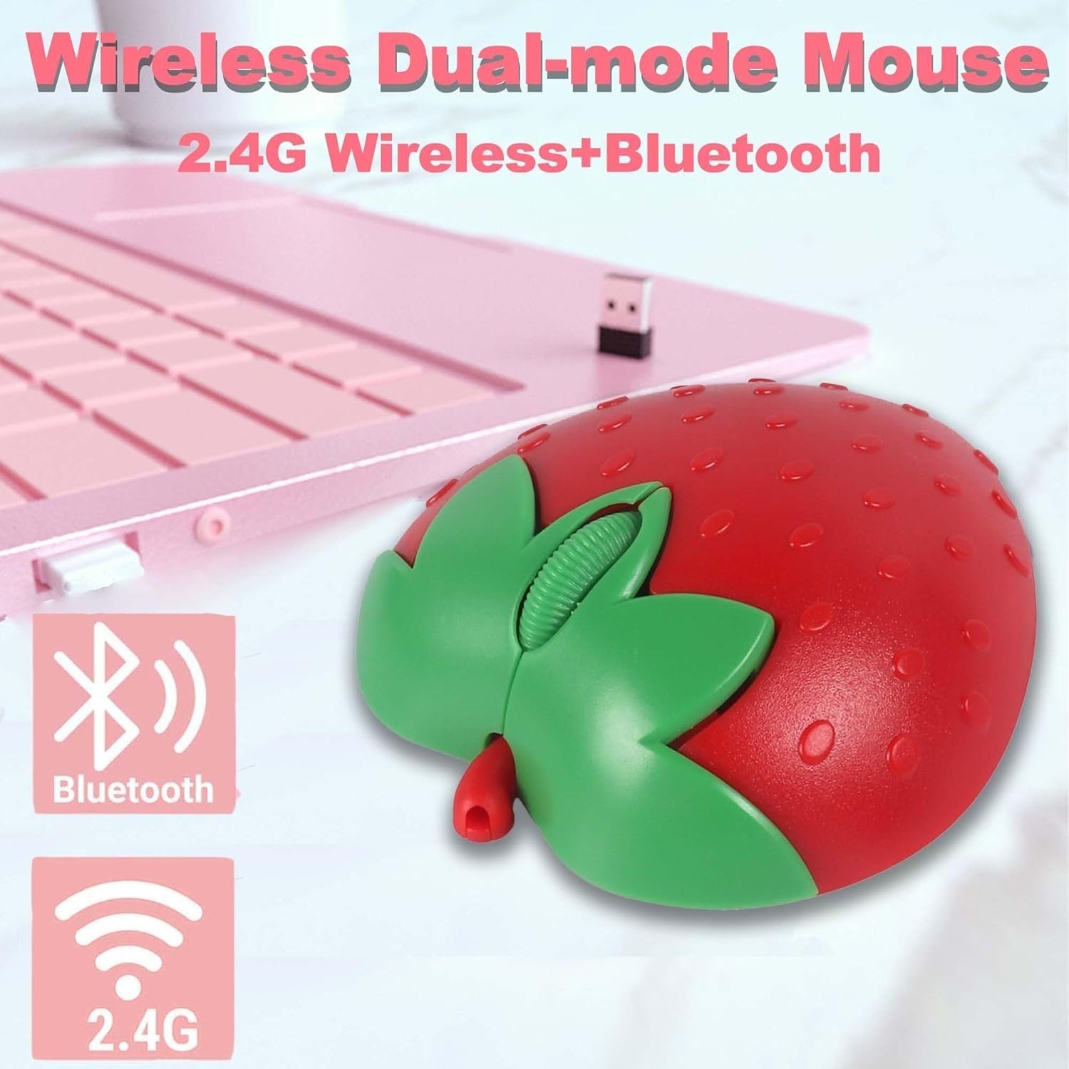 Wireless Bluetooth Mouse Cute Strawberry Dual Mode Silent 2.4G