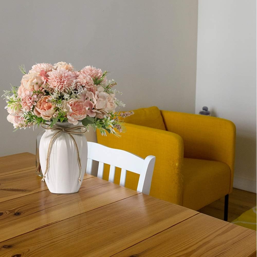 Artificial Peony Flower Arrangement in Vase Pink Luxury Faux Home Decor