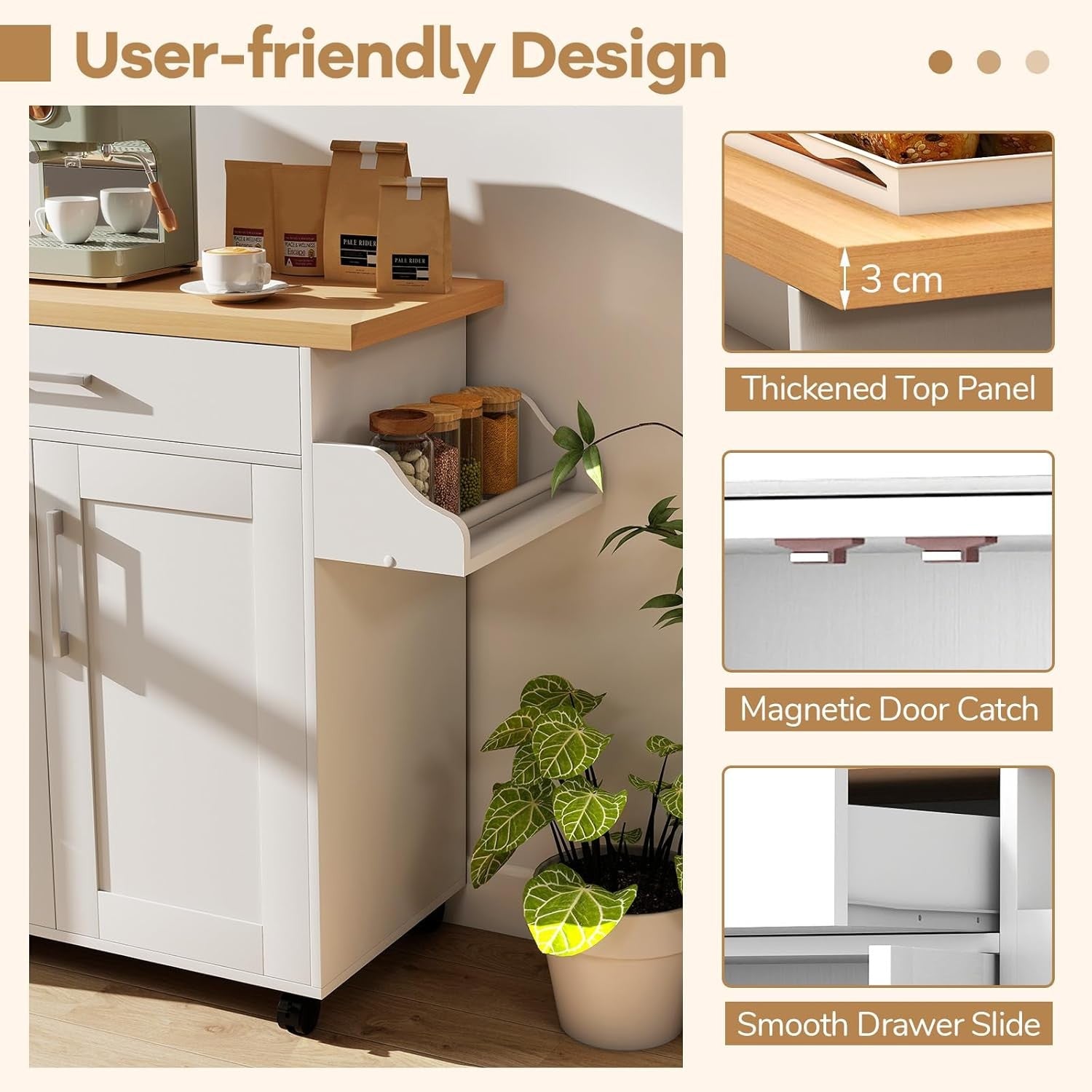 Kitchen Storage Trolley Rolling Island Cabinet Large Drawer Cupboard