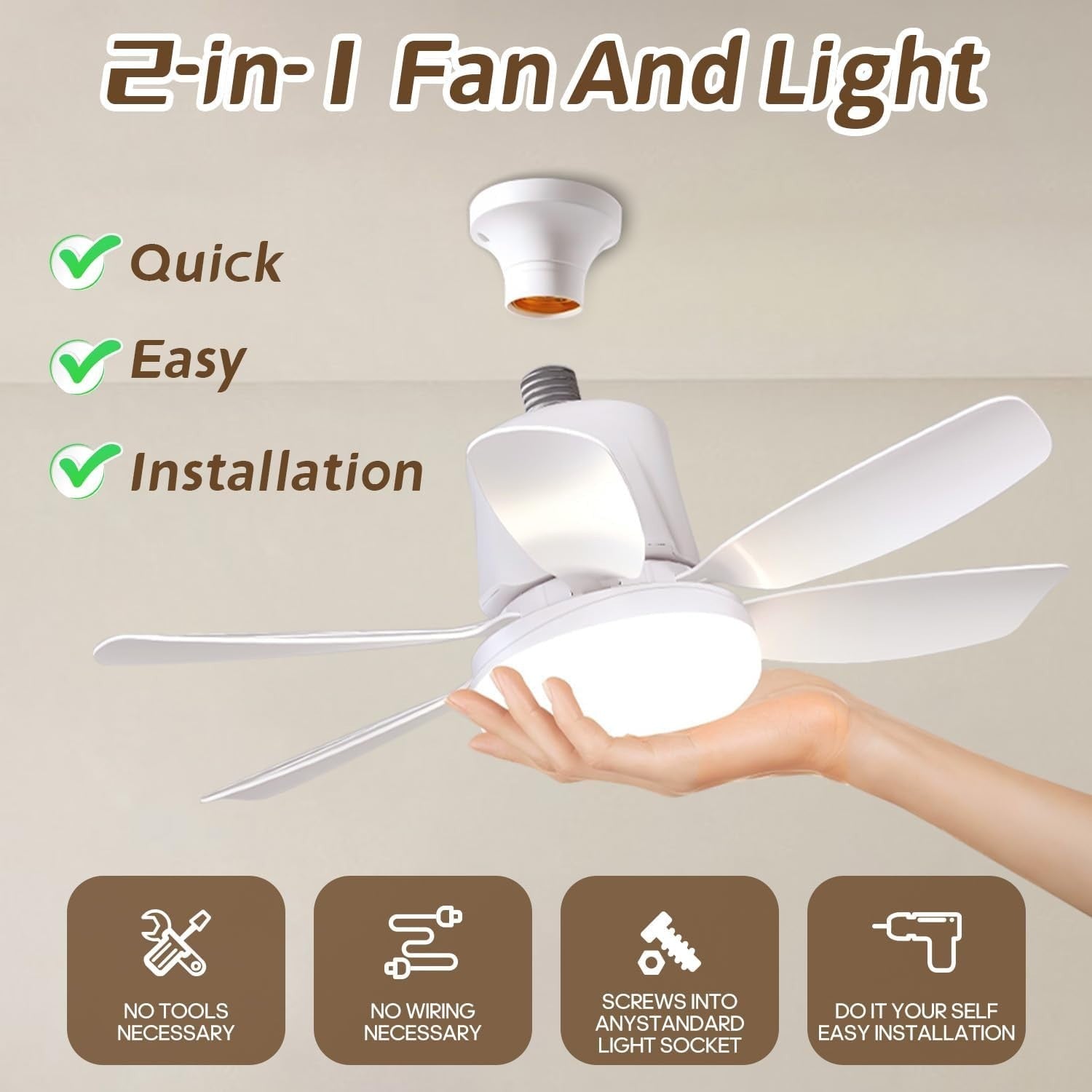 32W Ceiling Fan with Bluetooth Speaker, RGB LED, Remote, 3 Speeds