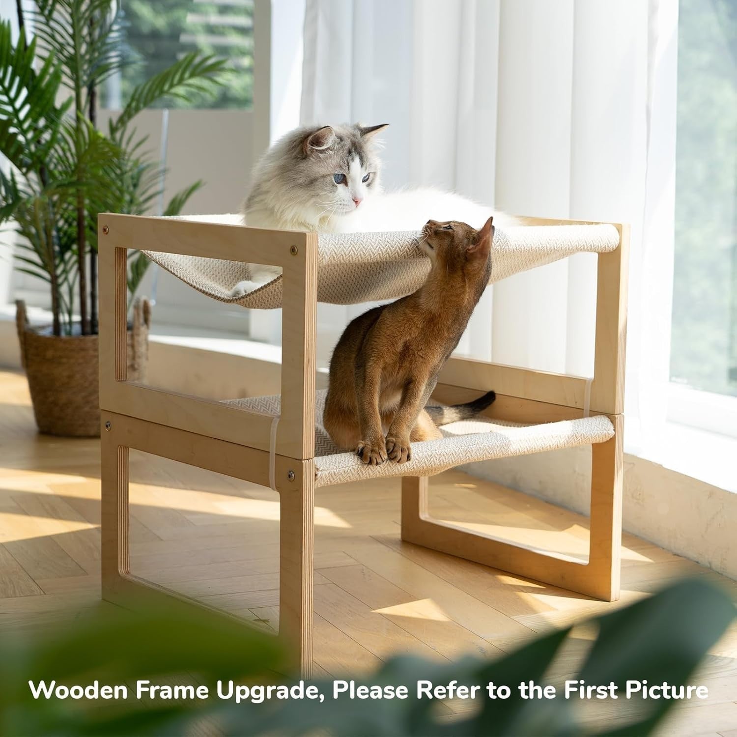 Wooden Cat Hammock Bed Elevated Pet Cot Breathable Washable 53cm