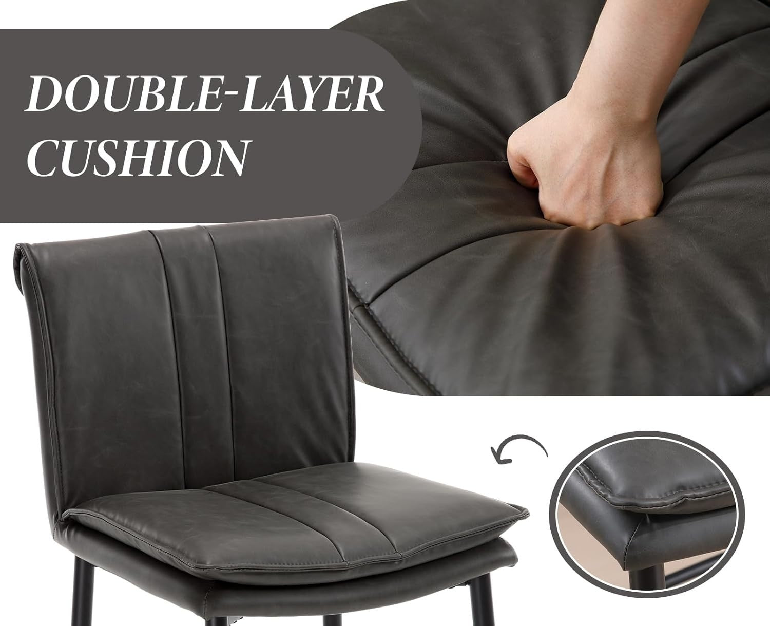 Grey Bar Stools Set of 2 PU Leather Counter Chairs with Footrest