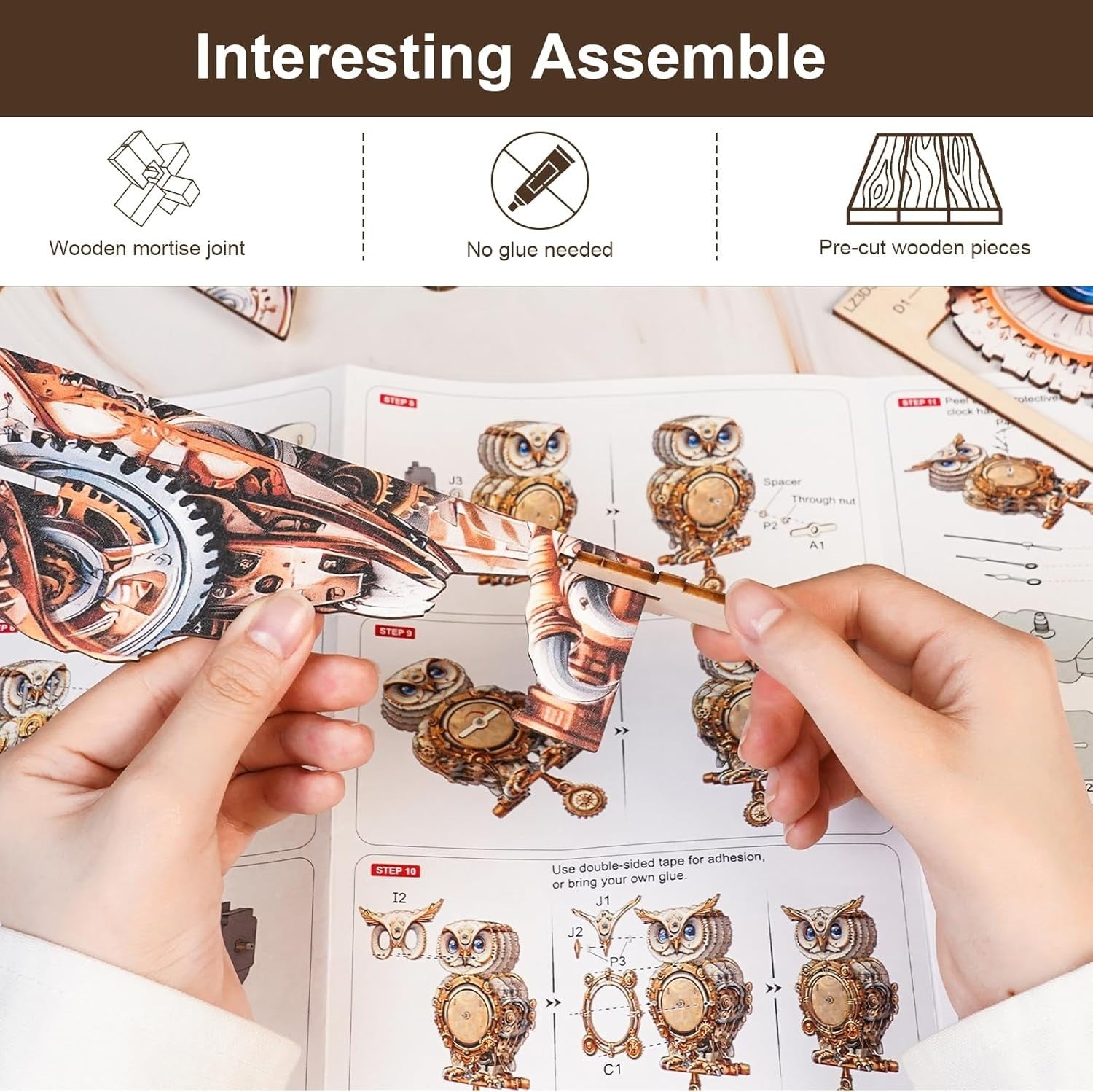 3D Wooden Owl Clock Puzzle for Adults DIY Wall Decor Gift with Pendulum