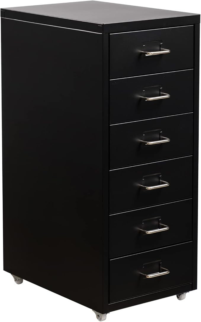 6 Drawer Metal File Cabinet with Wheels, Tall Lockable Rolling Office Storage