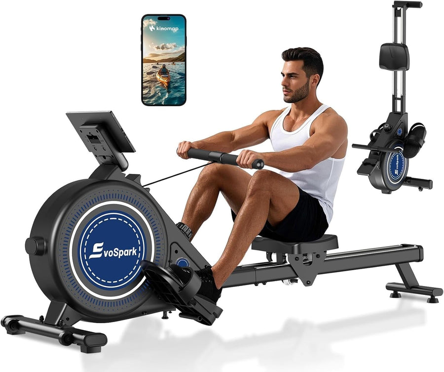 Wood Magnetic Rowing Machine 16-Level Quiet Dual Rail Foldable Home Rower 350lb