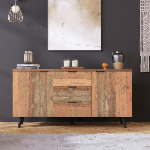 Rustic Sideboard Cabinet with 2 Doors & 3 Drawers, Adjustable Shelves Storage