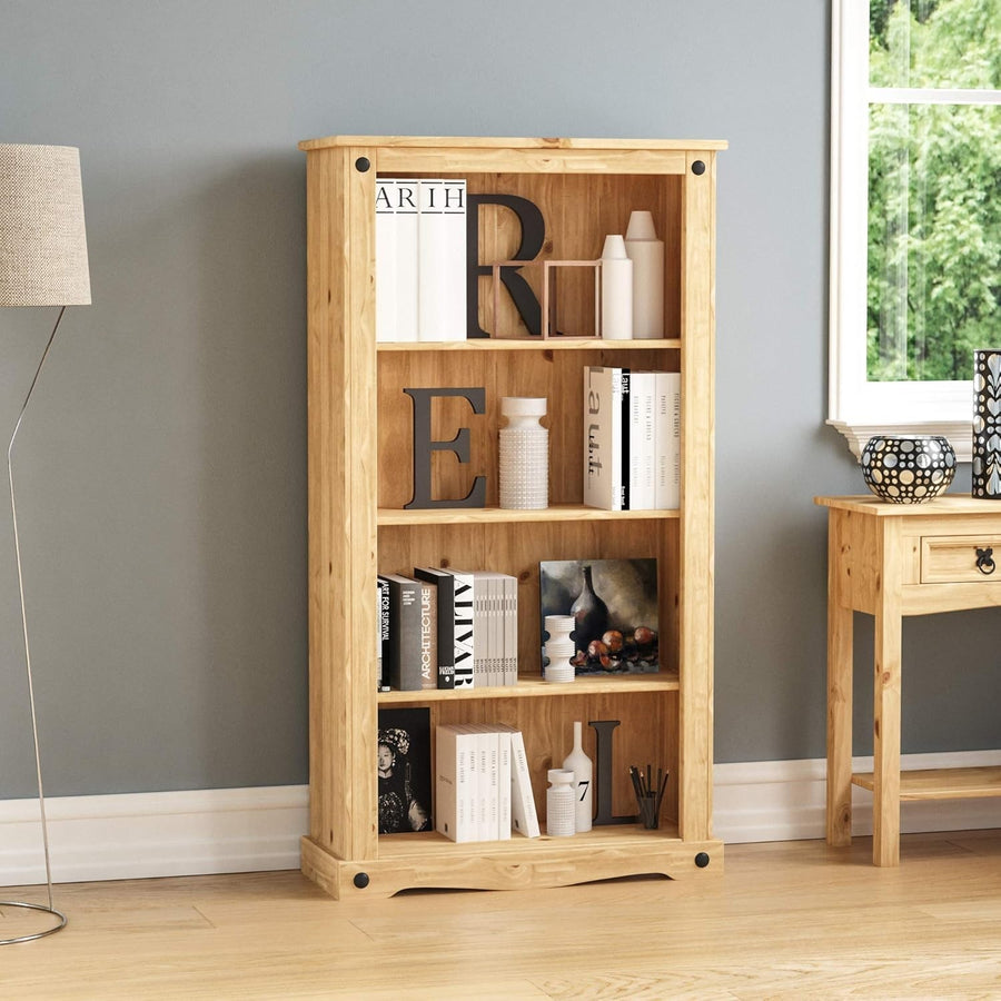Rustic Pine Medium 3-Tier Bookcase – Solid Wood Shelf Unit 138.5cm High