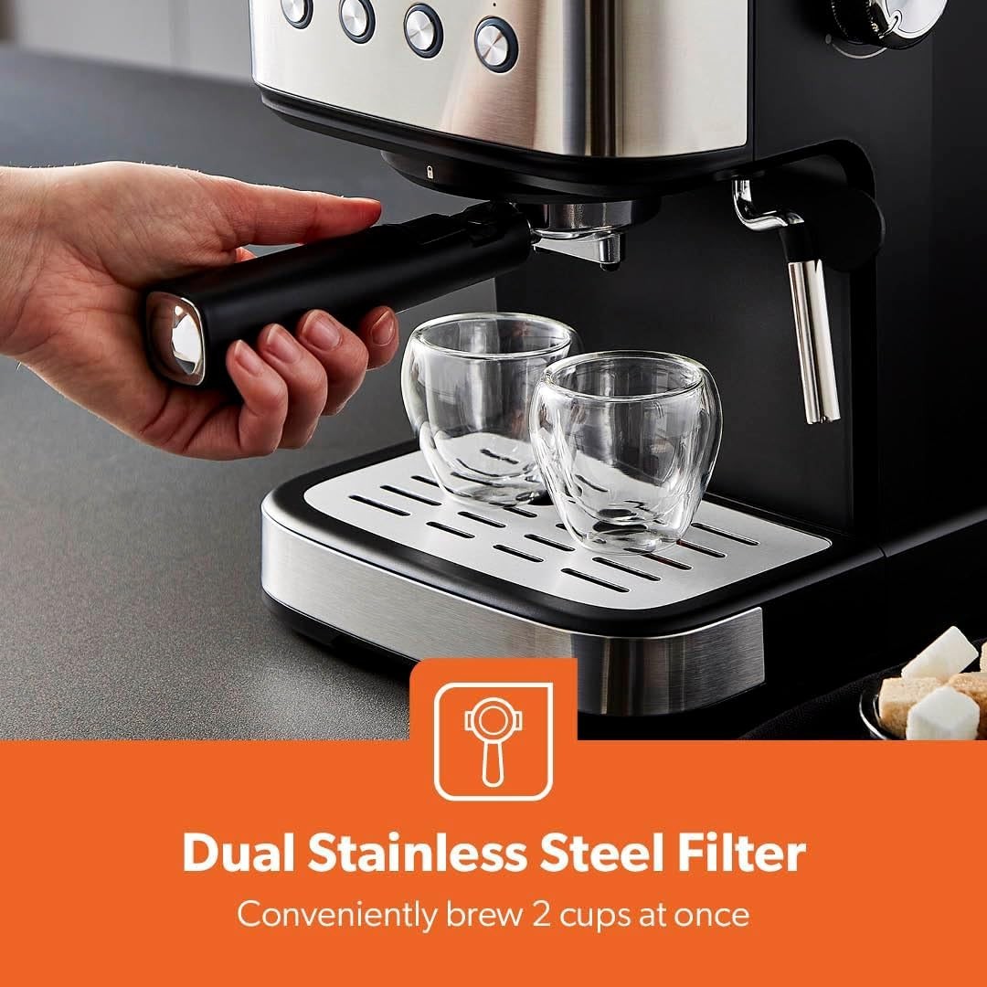 20 Bar Espresso Machine 1.5L | Milk Frother | 1100W Steel | Barista Coffee Maker