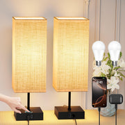 Touch Bedside Lamps Set of 2 USB A+C Dimmable Fabric Shade Nightstand