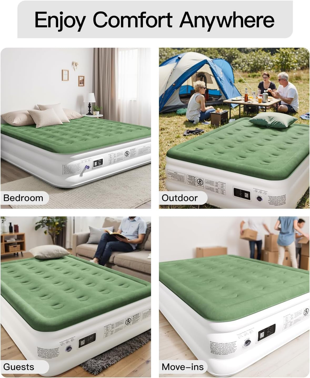Double Inflatable Air Bed with Electric Pump, Flocked Top, Quick Inflate