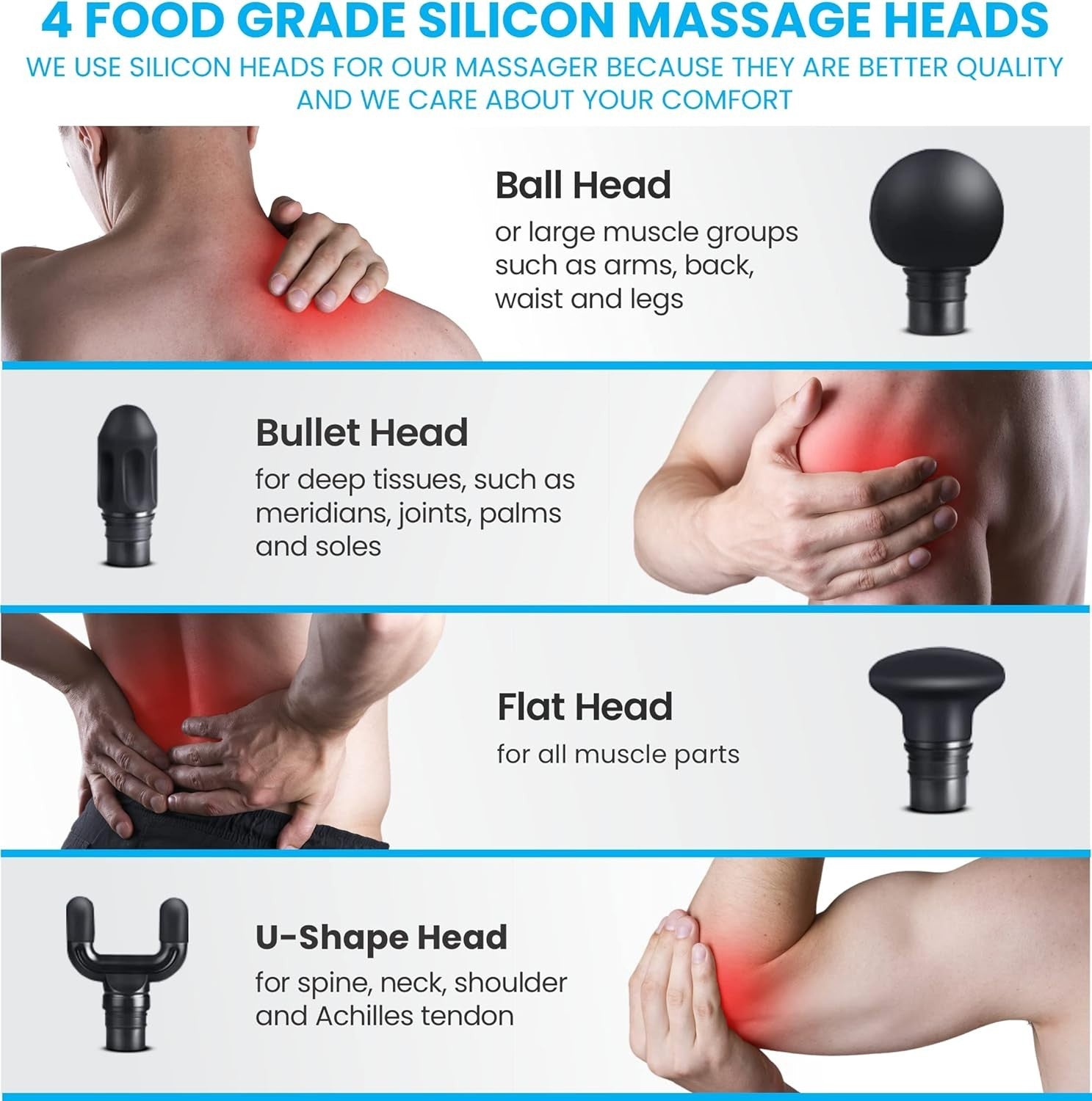 Mini Deep Tissue Massage Gun Muscle Recovery 6 Speeds Quiet Cordless 4 Heads