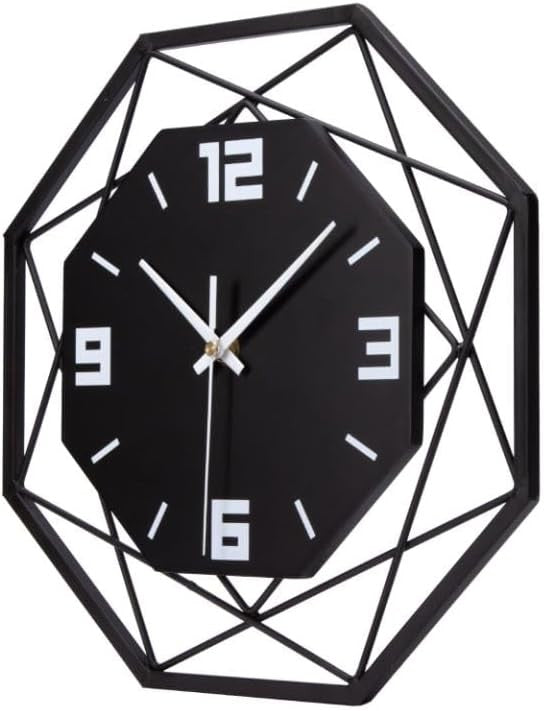 Modern Metal Wall Clock 30cm Silent Non-Ticking Geometric Black Home Decor