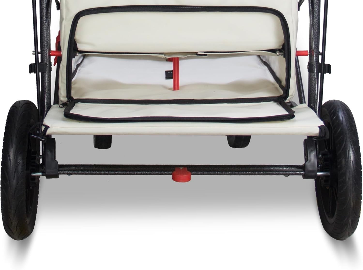 Beige Folding Wagon w/ 2 Seats Canopy Heavy Duty 120kg Collapsible Cart Outdoor