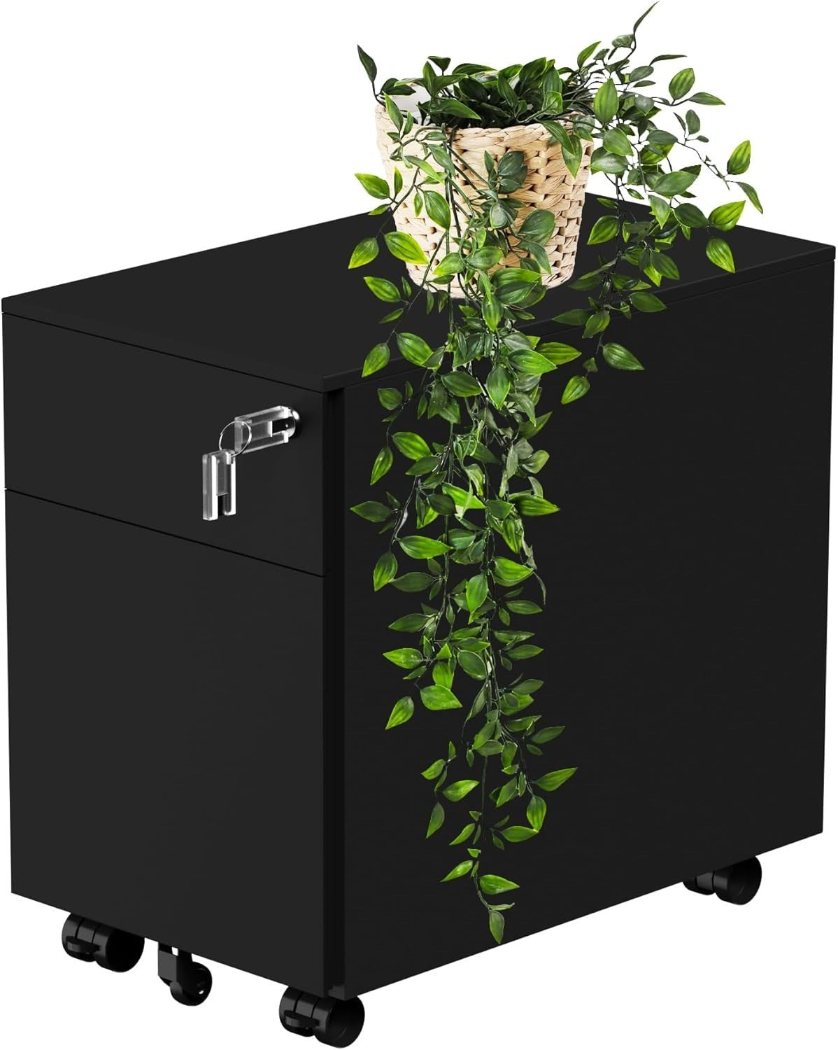 Black Locking Metal File Cabinet 2 Drawer Under Desk Rolling Storage