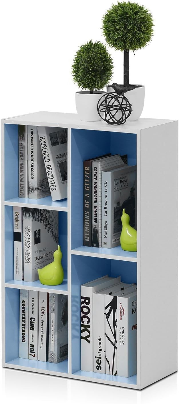 5 Cube Bookcase Storage Open Shelf Compact Organizer Bookshelf Display Blue