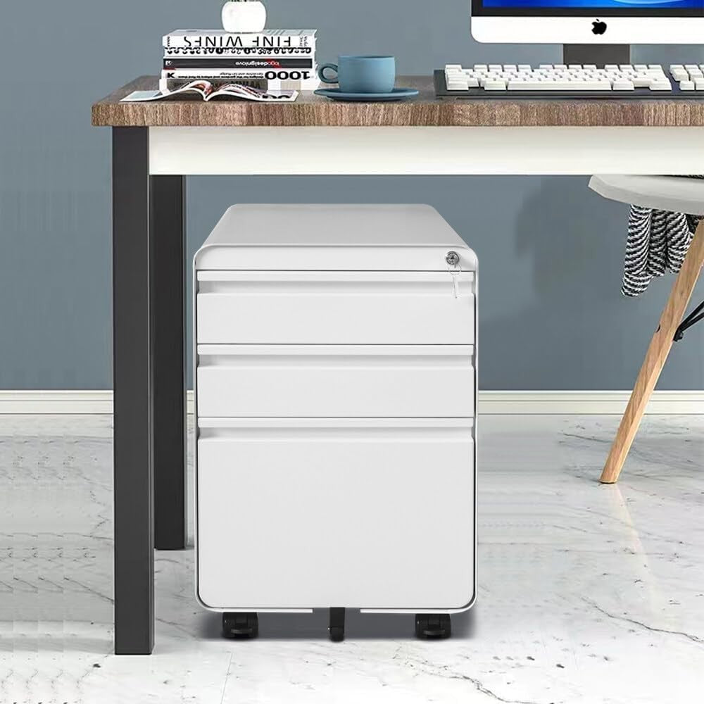 Metal Rolling File Cabinet 3 Drawer Mobile Printer Stand Storage Unit
