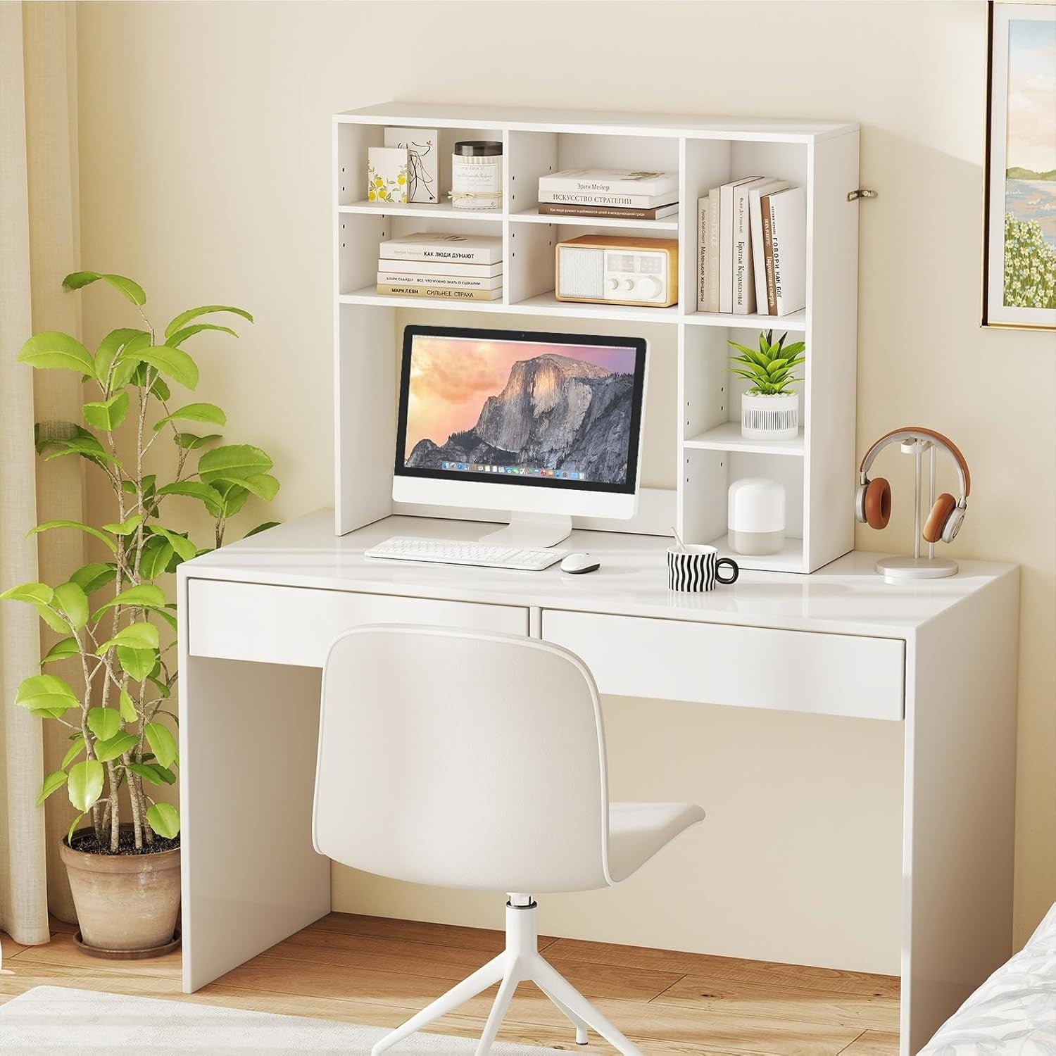 White Desktop Bookshelf 3-Shelf Adjustable Hutch Organizer Rack 94cm