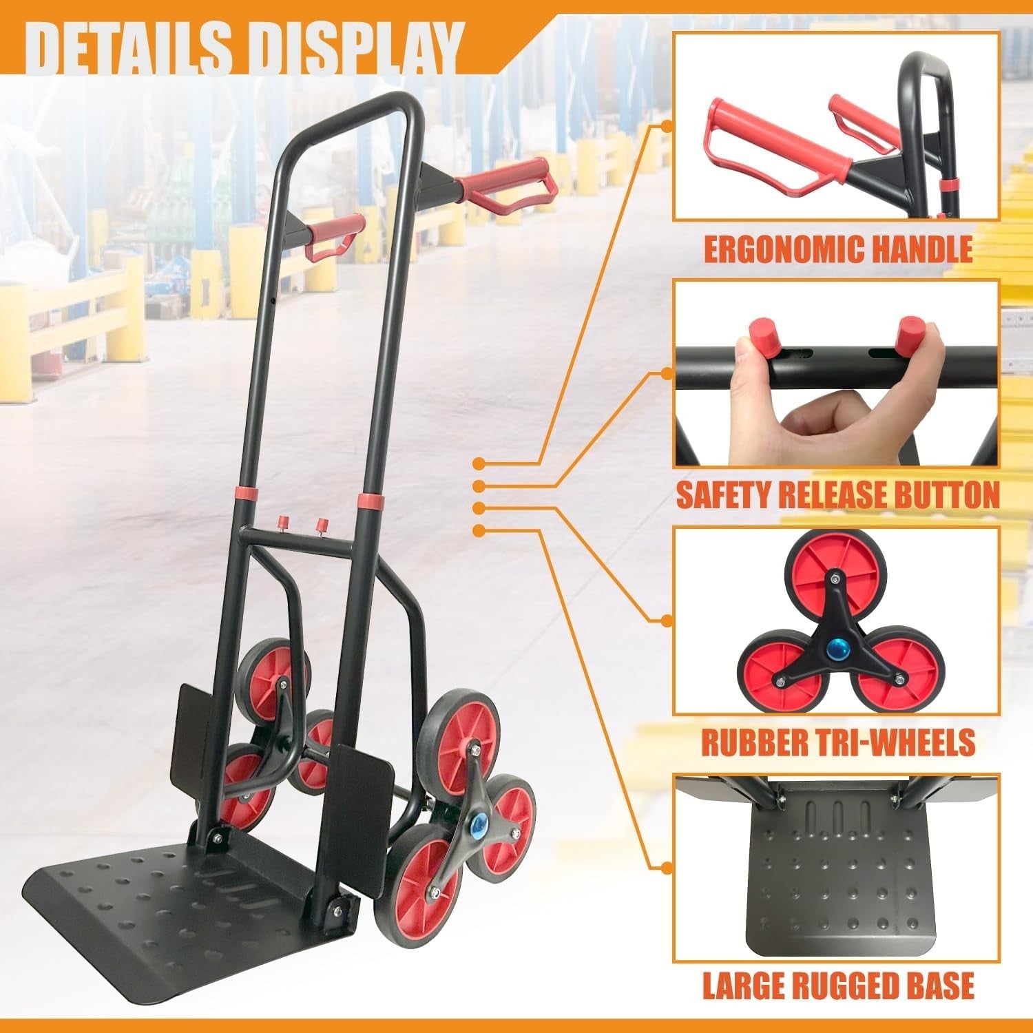 Stair Climbing Hand Truck 150kg Foldable 6 Wheel Heavy Duty Sack Trolley