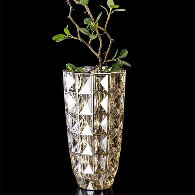 Diamond Cut Glass Vase Tall Amber Crystal Style Flower Vase Luxury Decor