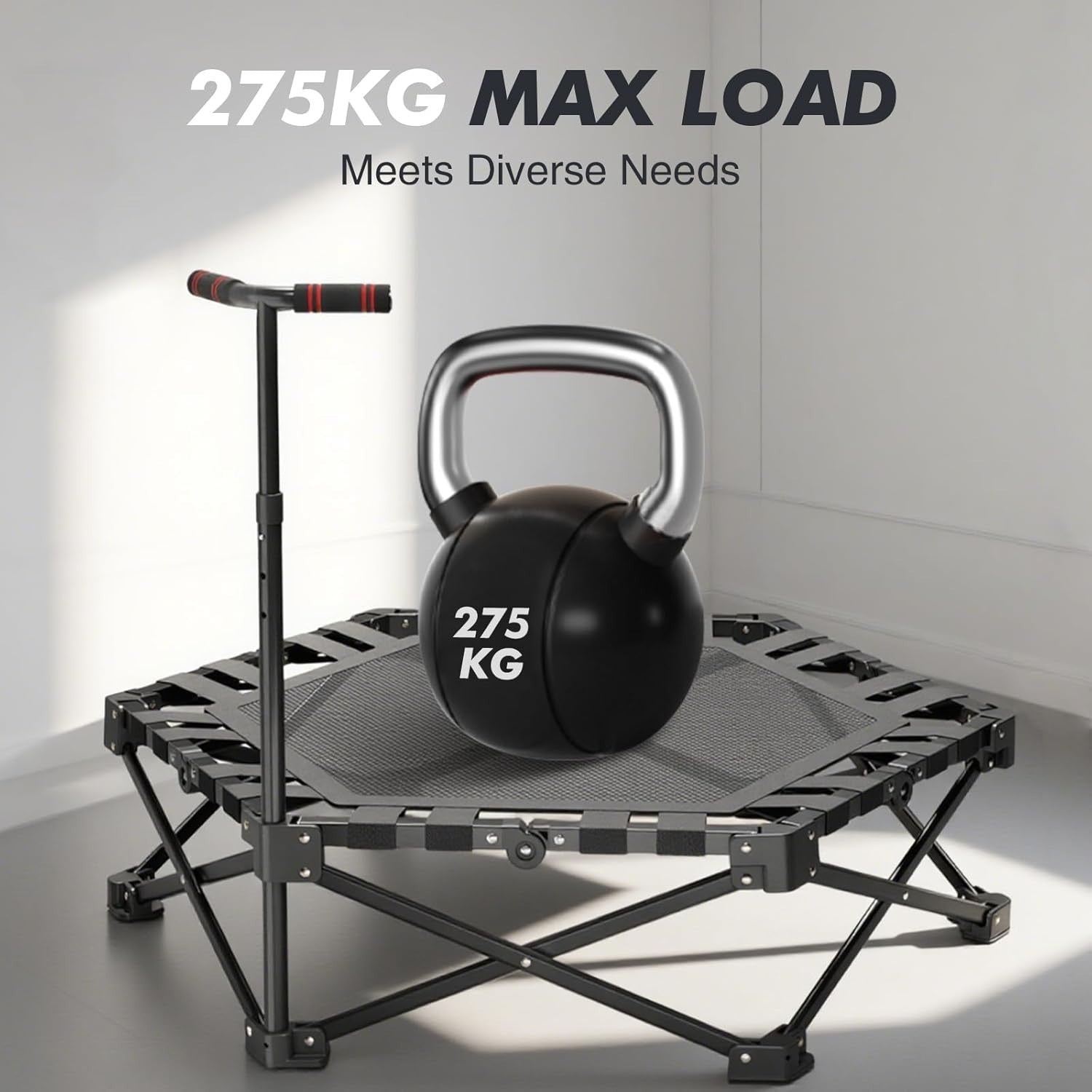 42” Fitness Trampoline Rebounder Adjustable Handle One-Click Fold 300KG
