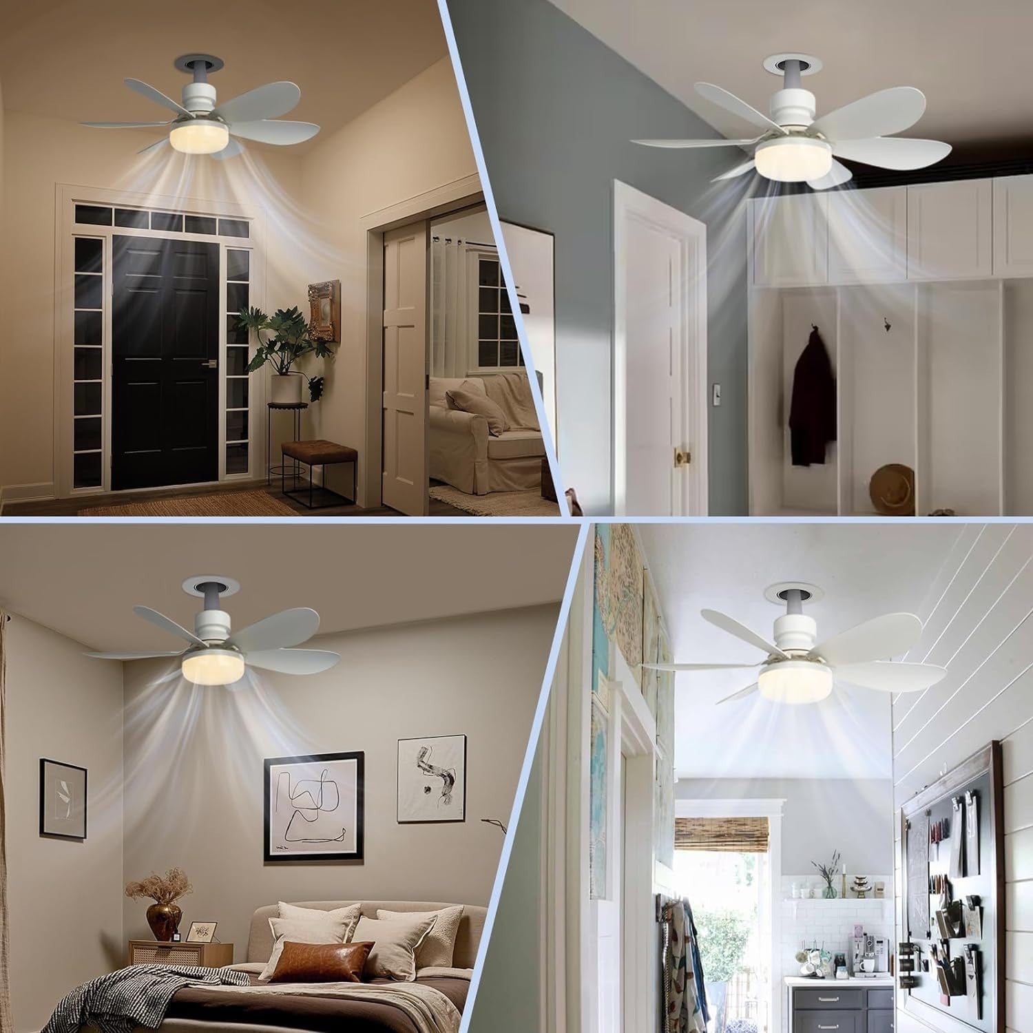 DGE E27 Fan Light, 3 Speeds, Dimmable LED, Remote, for Kitchen, Garage, Bedroom