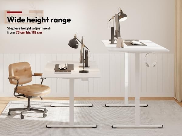 White Electric Standing Desk 110x60cm with USB & Memory Panel Home Office