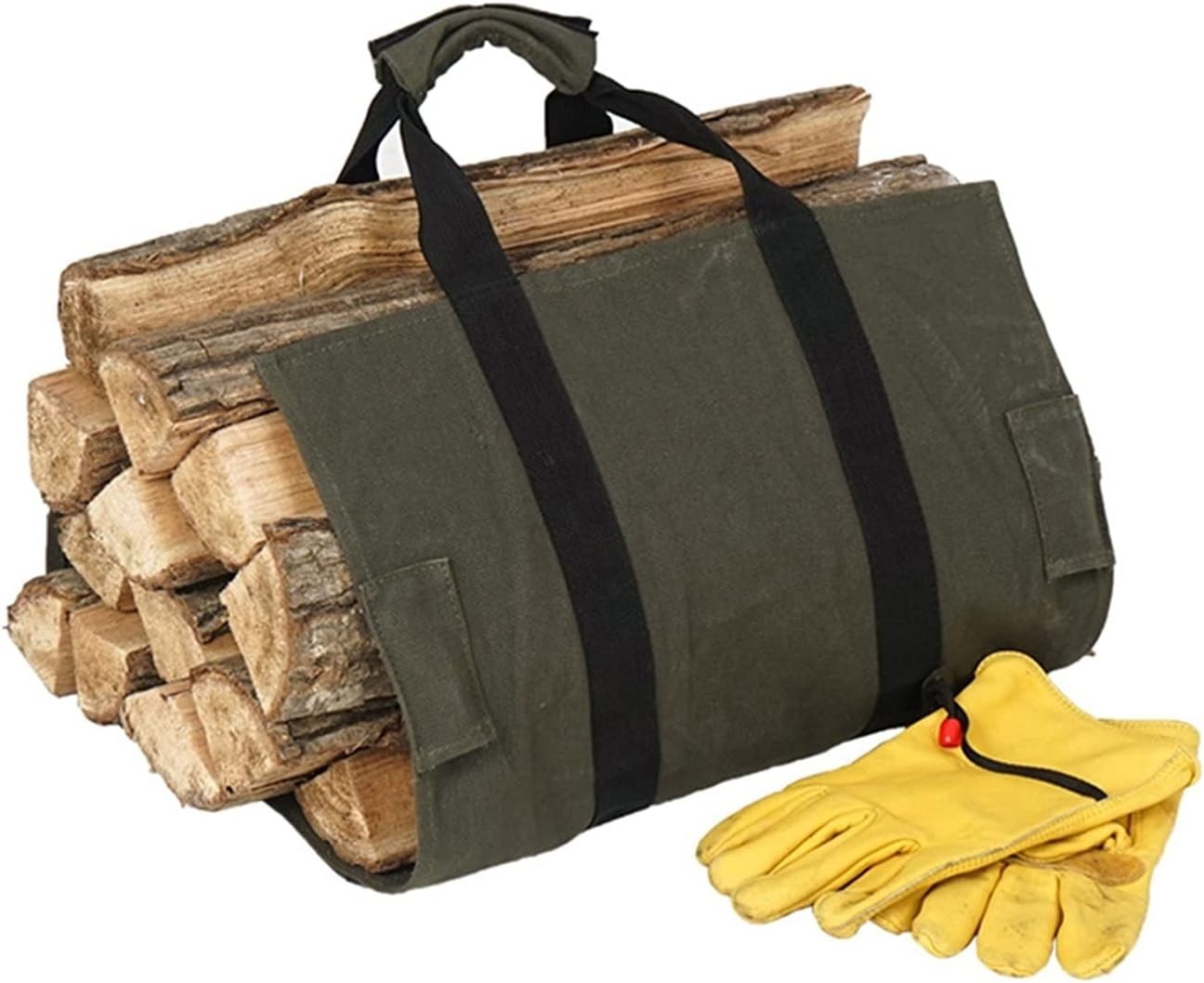Large Canvas Firewood Log Carrier – Foldable Tote for Camping & Fireplace