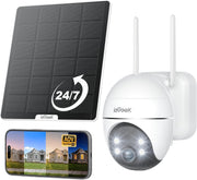 Solar Security Camera 360° PTZ 24/7 Recording Auto Tracking 3MP WiFi