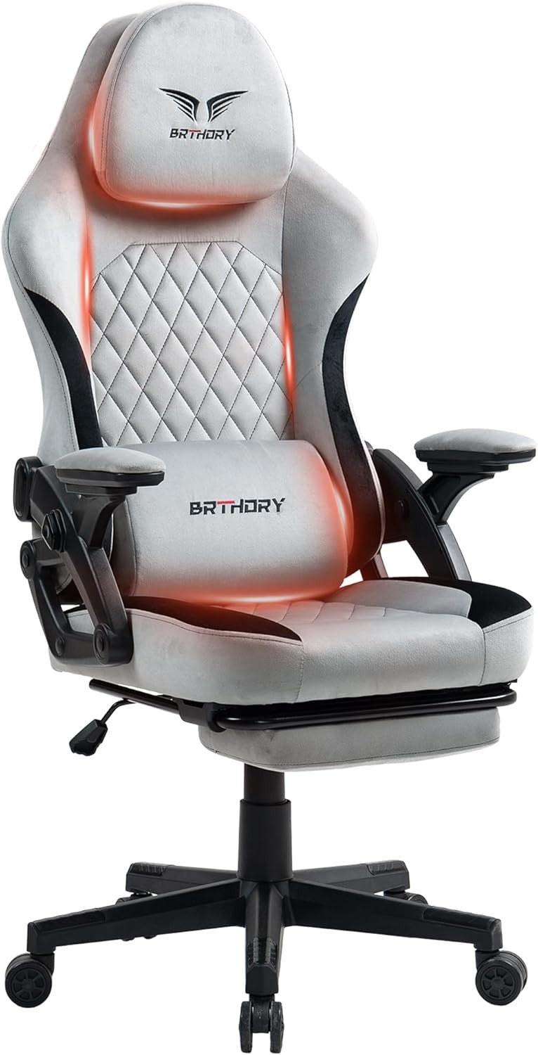 Ergonomic Gaming Chair 135° Recline Fabric w/ Footrest