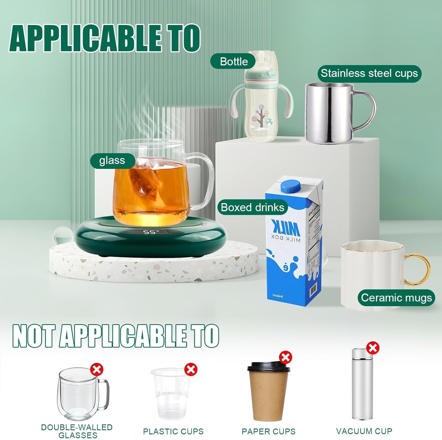 USB Coffee Mug Warmer 3 Temp 45-75°C 8H Auto Shut Off Desk