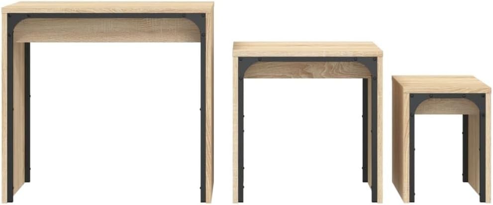 Nesting Coffee Tables Set of 2 Sonoma Oak Wood Industrial Style Side End Table